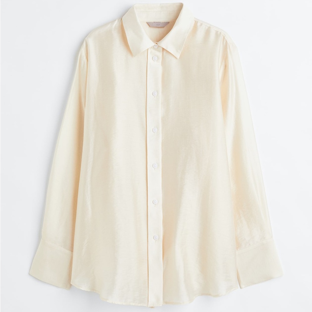 H&M Relaxed Fit Cream Lightweight Button Down Blouse, Size XL, NWT